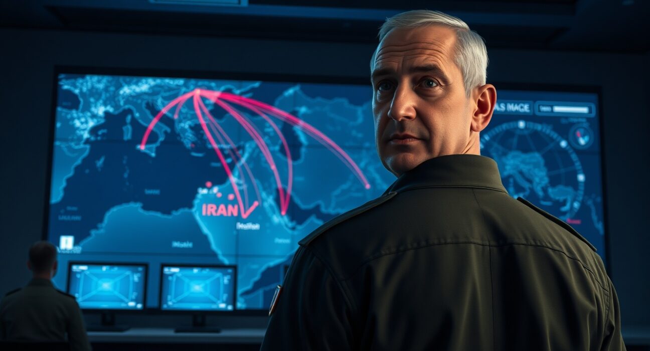 Israeli military command center monitoring Iranian missile trajectories toward Israel during 2025 security crisis