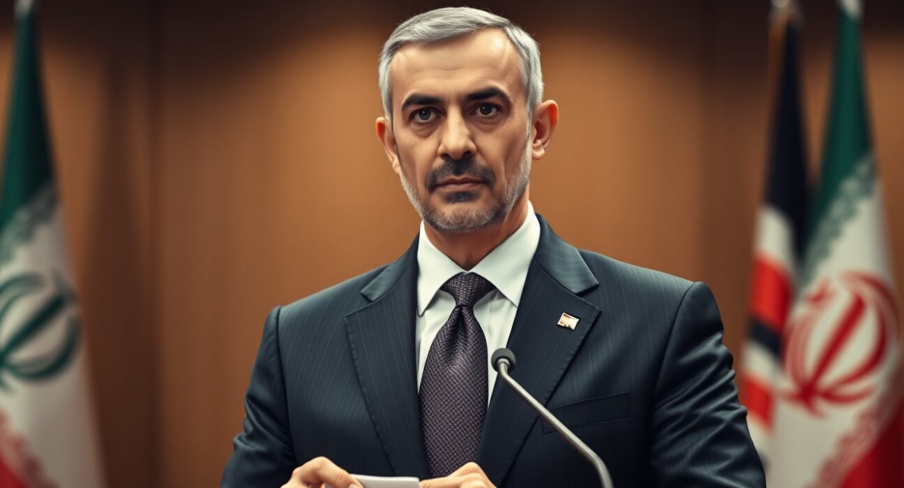 Iran's top negotiator addressing press conference about diplomatic talks under pressure