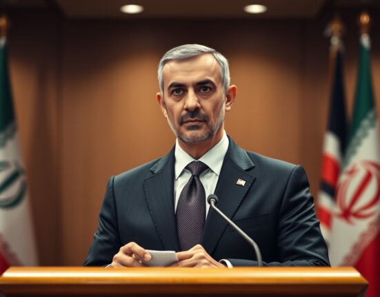 Iran's top negotiator addressing press conference about diplomatic talks under pressure