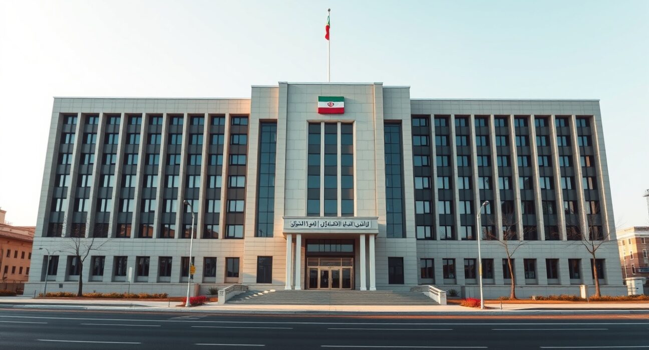 Exterior view of the Iranian Ministry of Foreign Affairs building in Tehran under daylight