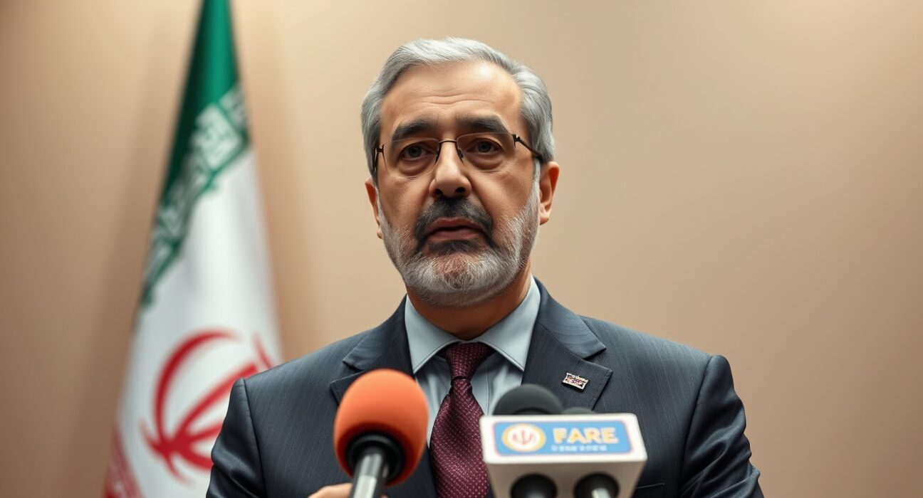 Iranian Foreign Minister Hossein Amir-Abdollahian making a diplomatic statement rejecting talks with the US.