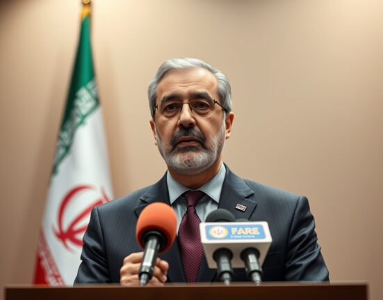 Iranian Foreign Minister Hossein Amir-Abdollahian making a diplomatic statement rejecting talks with the US.