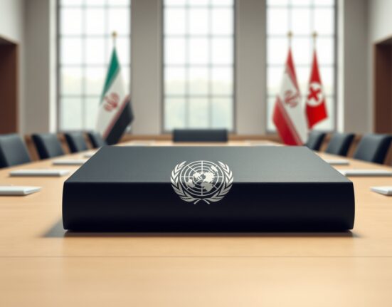 Symbolic representation of the Iran nuclear deal proposal document on a diplomatic table.