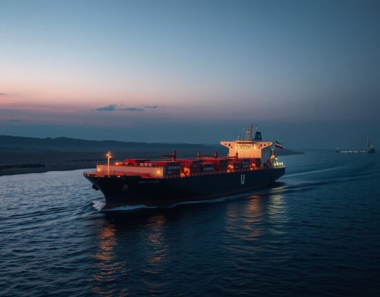 Iranian oil tanker navigating the strategic Strait of Hormuz amid US blockade tensions.