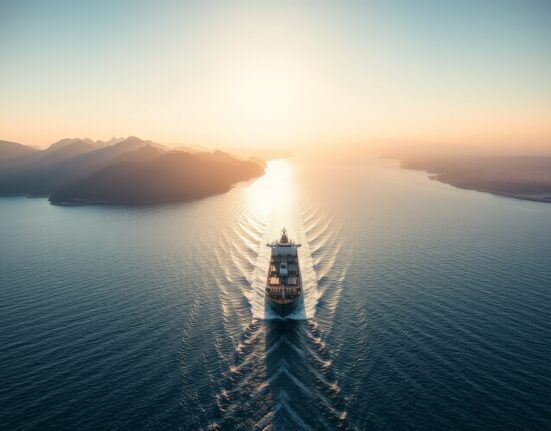 Oil tanker navigating the Strait of Hormuz between Iran and Oman