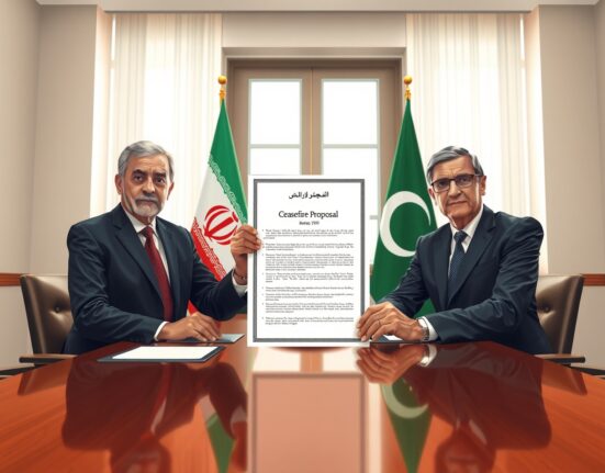 Diplomatic meeting discussing Iran ceasefire proposal between Iranian and Pakistani officials