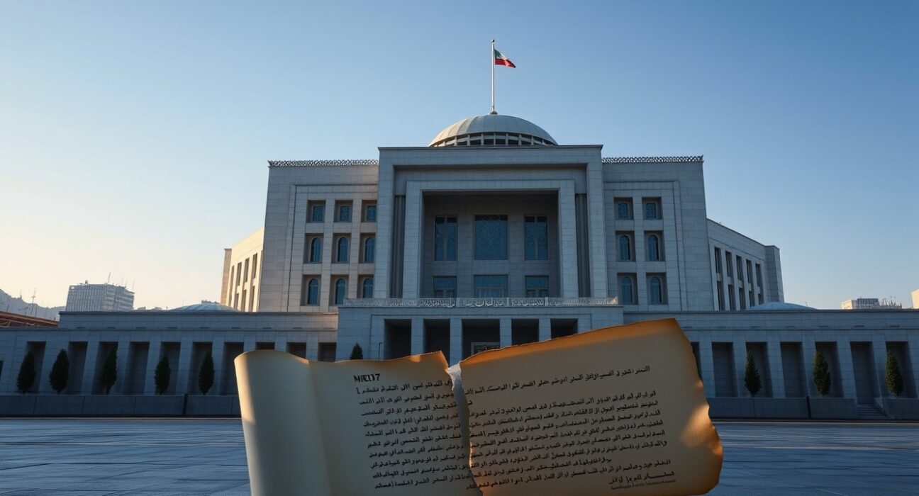 Iranian Parliament building representing the announcement of peace proposal violations by the Speaker.