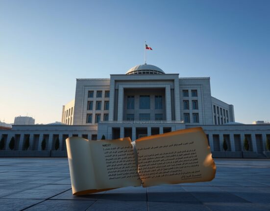 Iranian Parliament building representing the announcement of peace proposal violations by the Speaker.