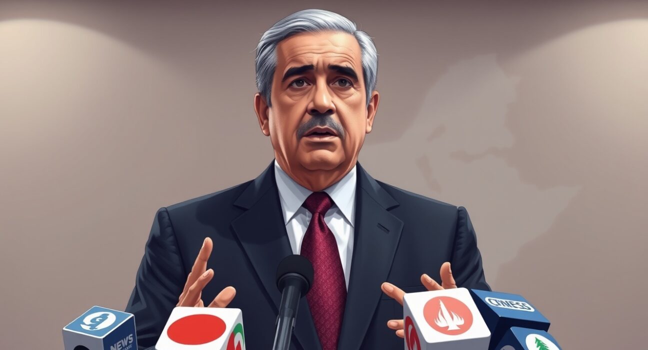 Iran's president delivering a statement condemning Israeli military incursions into Lebanon.