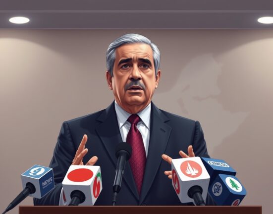 Iran's president delivering a statement condemning Israeli military incursions into Lebanon.