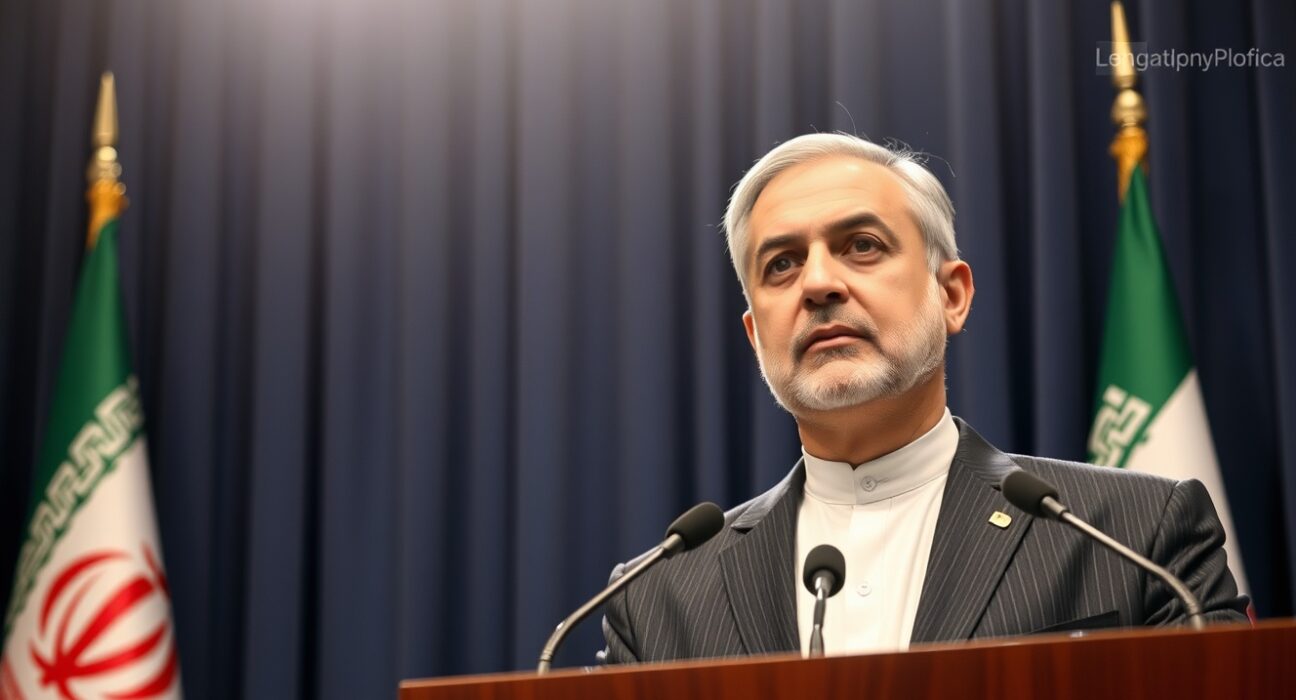 Iranian President Pezeshkian at a press conference stating no concessions in negotiations.
