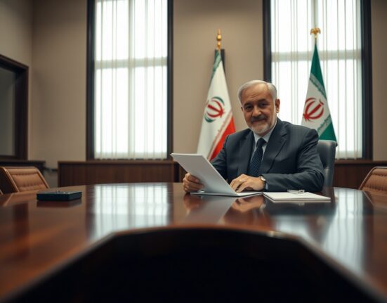 Iranian diplomat presenting a peace proposal document at a negotiation table