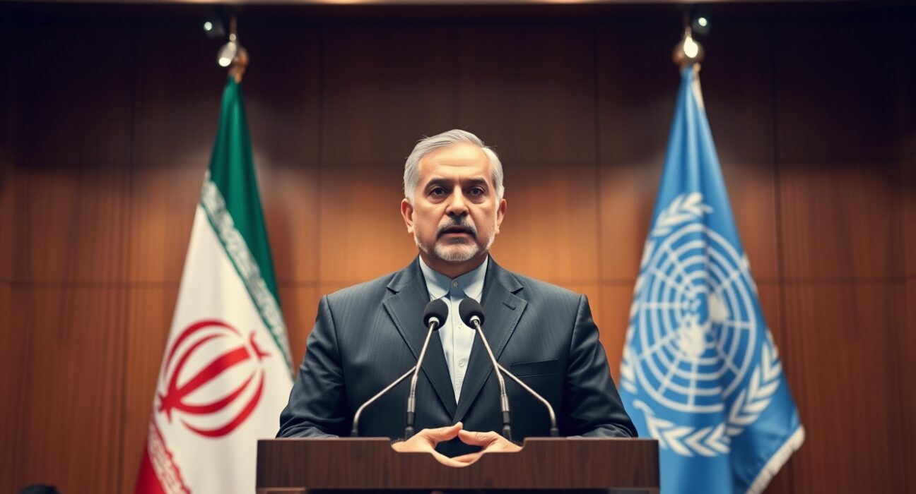 Iranian deputy foreign minister Kazem Gharibabadi speaking at a press conference in Tehran