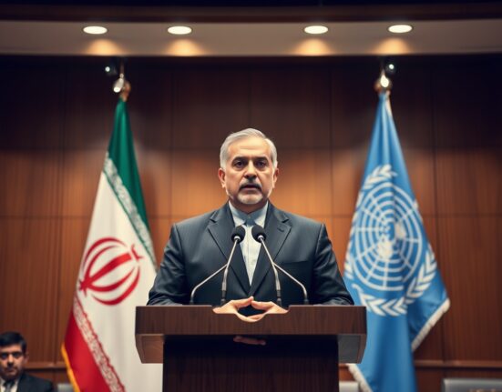 Iranian deputy foreign minister Kazem Gharibabadi speaking at a press conference in Tehran