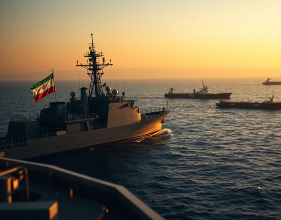 Iranian naval vessel patrolling the Strait of Hormuz, illustrating Tehran's rejection of Oman's joint management proposal