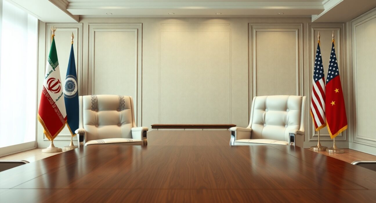 Empty negotiation chairs symbolize stalled Iran US diplomatic talks in Islamabad