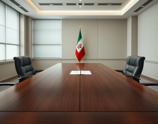Empty negotiation chairs symbolize Iran's rejection of temporary truce deal with United States.