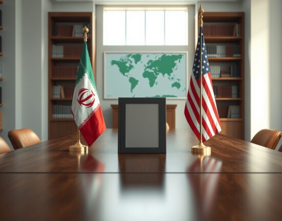 Iran and US flags with a diplomatic document representing the 15-point peace proposal negotiations.