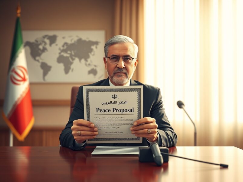 Iranian diplomat holding a revised peace plan document in a formal meeting room, representing the Iran expected to submit revised peace plan soon news.