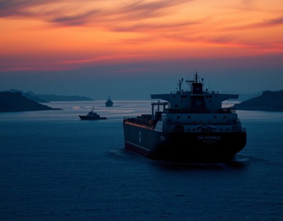 Oil tanker in the strategic Strait of Hormuz during escalating maritime security crisis.