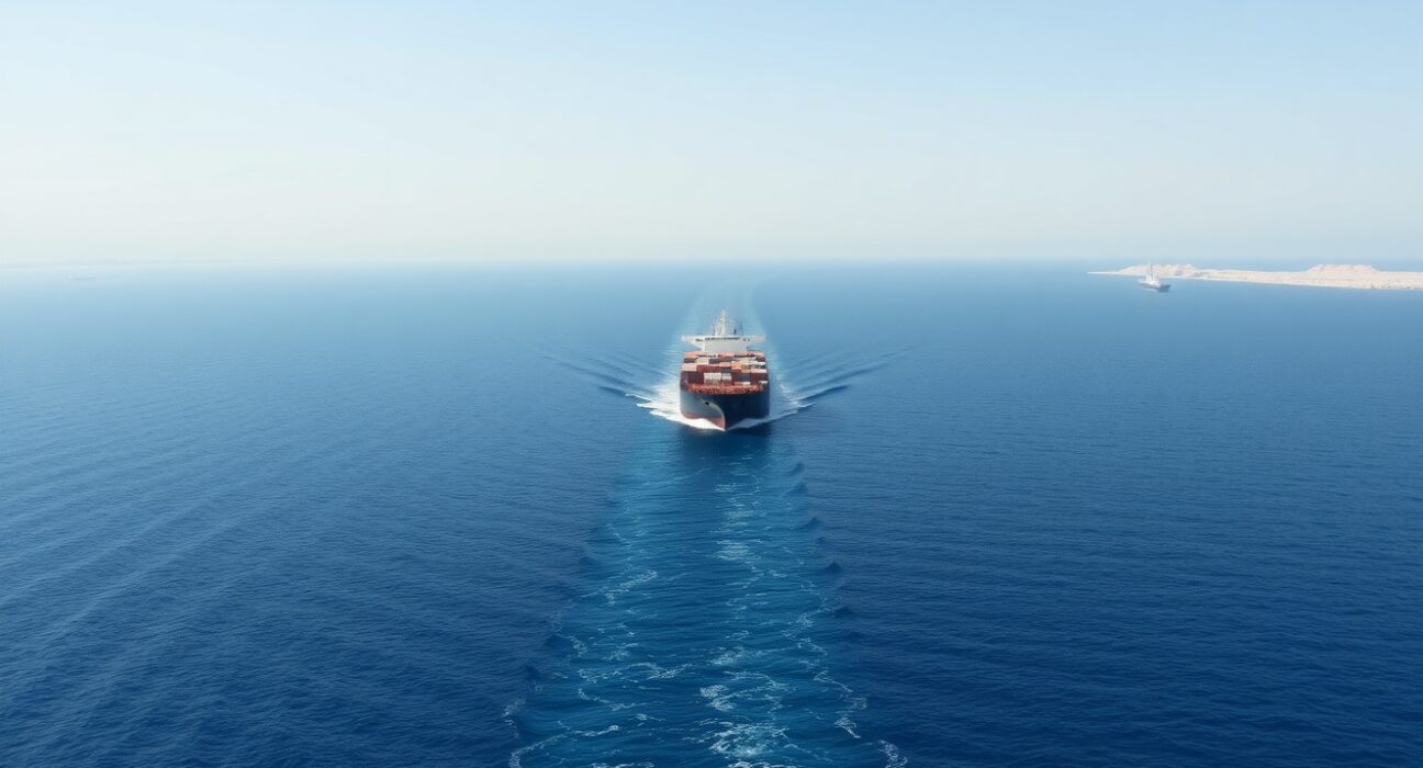 The strategic Strait of Hormuz waterway, a focal point in Iran-US geopolitical tensions.