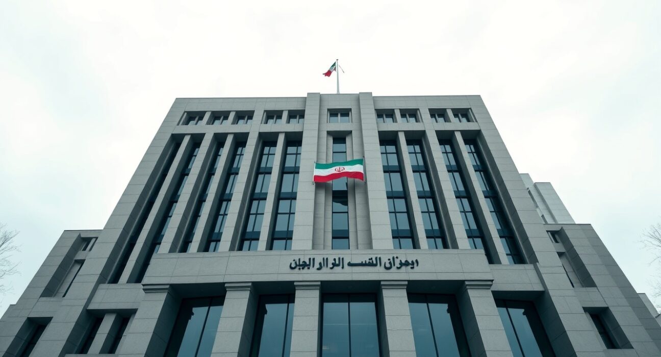 Iranian Foreign Ministry building in Tehran, setting for diplomatic announcement on US MOU suspension