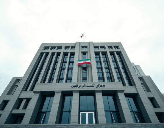 Iranian Foreign Ministry building in Tehran, setting for diplomatic announcement on US MOU suspension