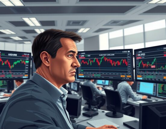 Trader analyzes currency and oil price charts as markets focus on Iran nuclear talks.