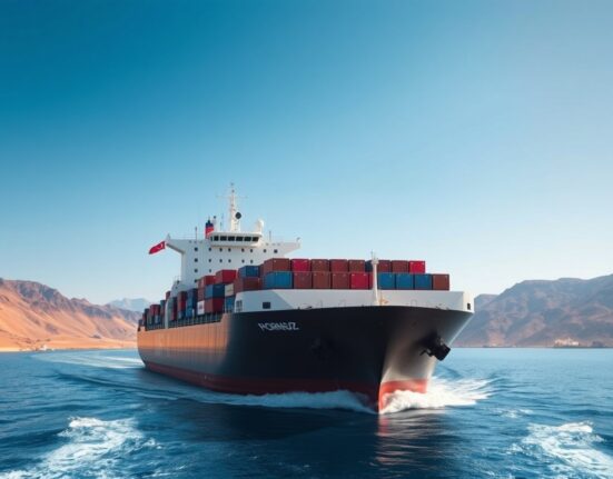 Turkish cargo ship transiting the strategic Strait of Hormuz after Iran granted passage.