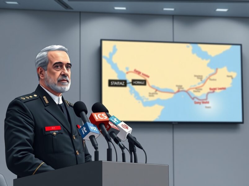 Iranian official warns of strategic response to US naval blockade during press conference.