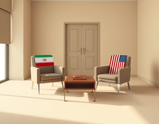 Empty diplomatic chairs symbolizing the severed Iran US relations and closed communication channels.