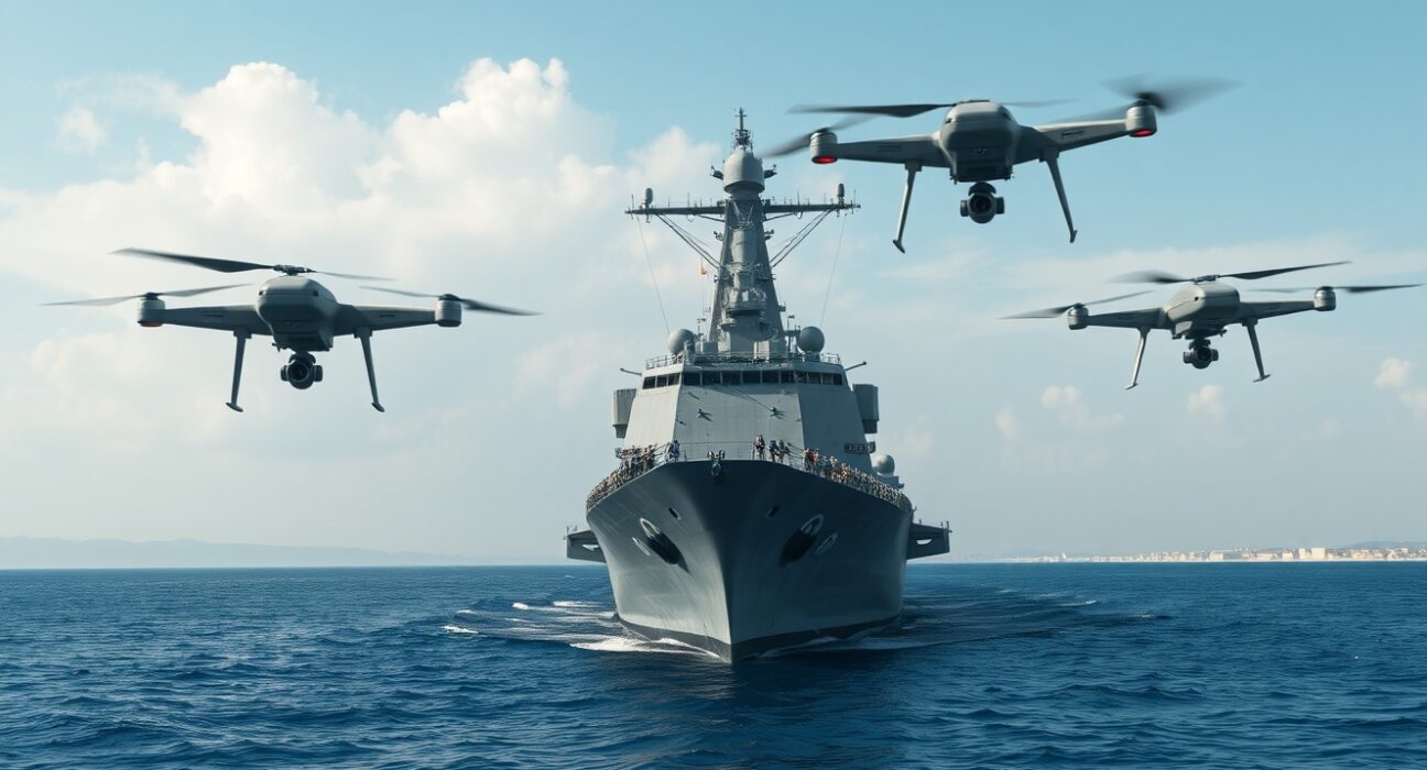 US Navy warship facing Iranian drones in Persian Gulf during escalating military conflict
