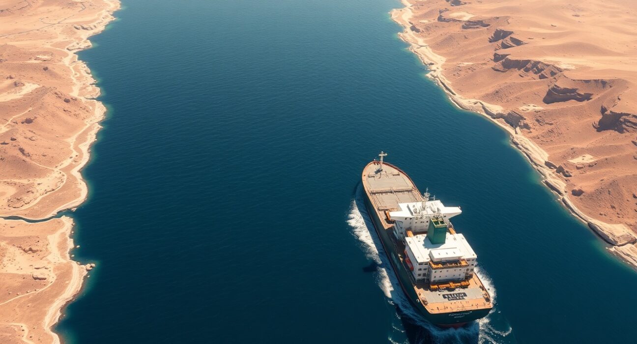 Oil tanker navigating the strategic Strait of Hormuz waterway amid Iran-US tensions over maritime rights