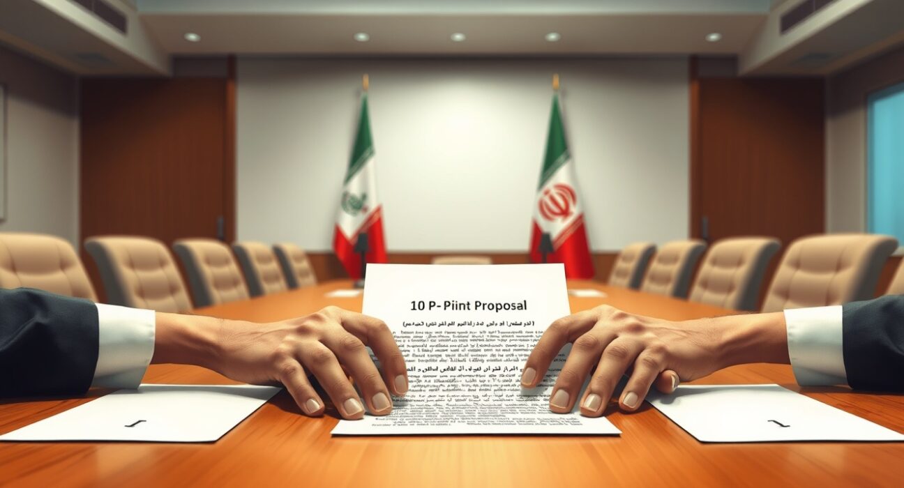 Diplomatic document representing the Iran US negotiations and 10-point ceasefire proposal.