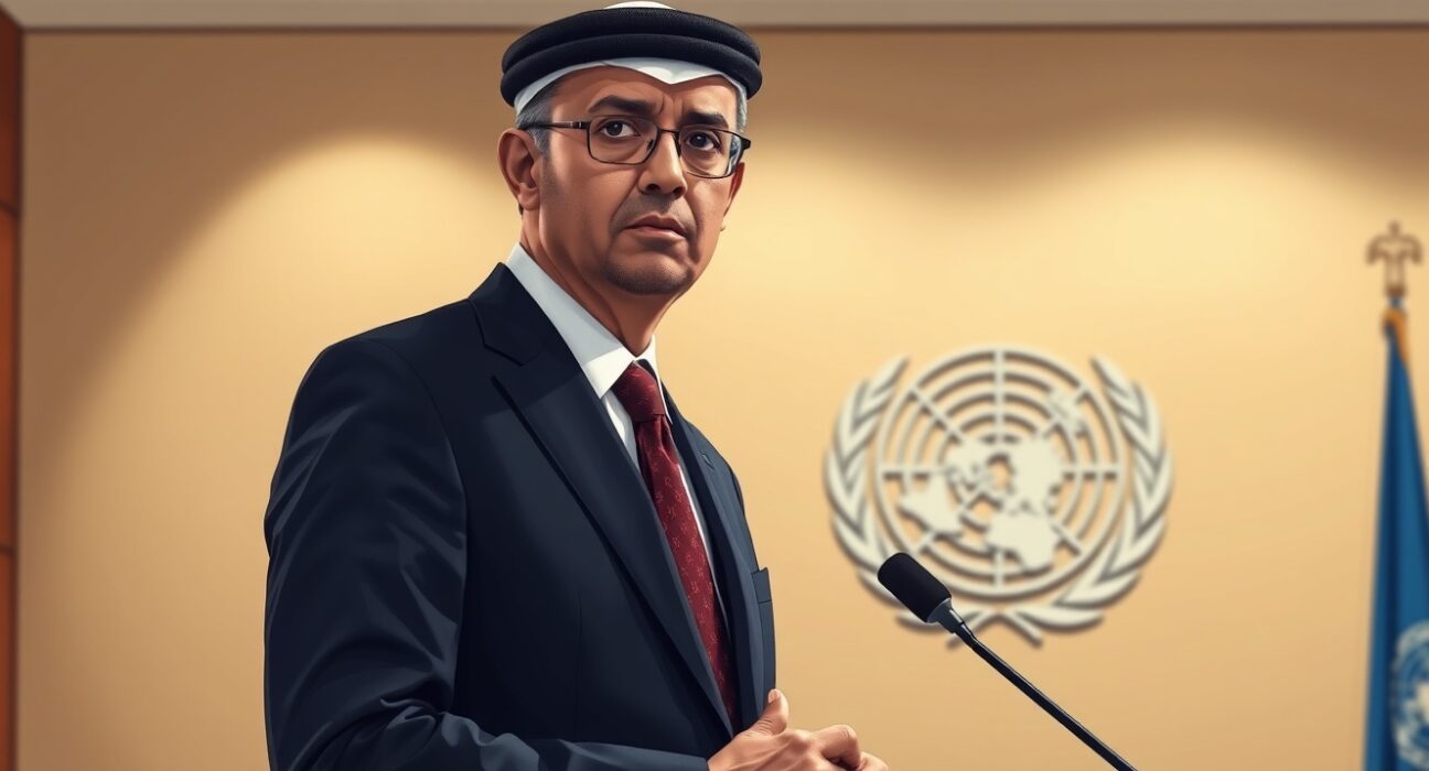 Iran's UN ambassador at a press conference discussing diplomatic negotiations with the United States.