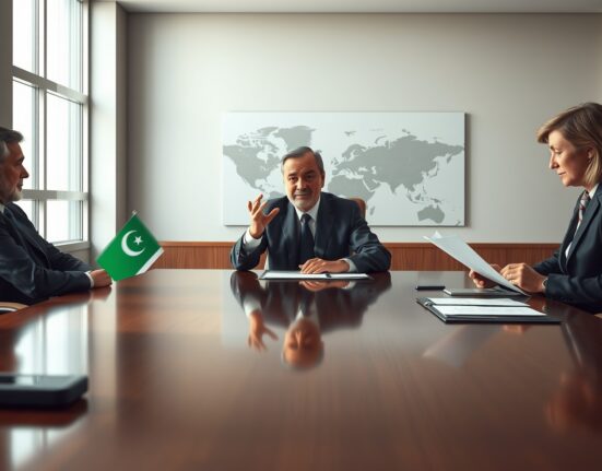 Diplomatic meeting between Iranian, Pakistani, and US officials for critical negotiations.