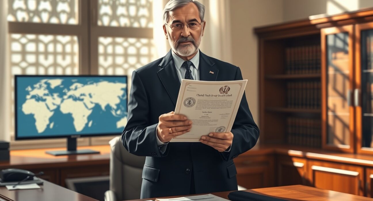 Iranian official reviewing US diplomatic proposal in Tehran government office