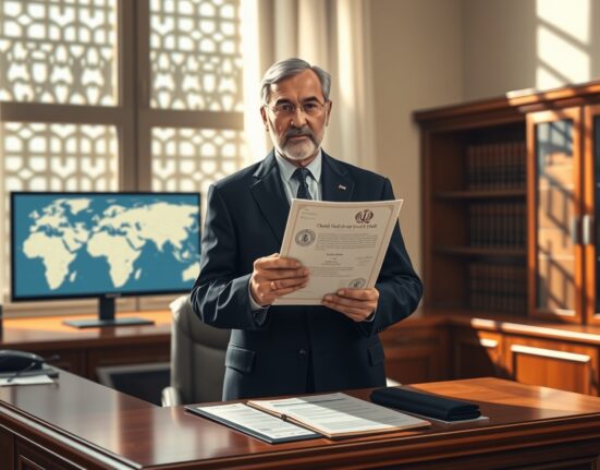 Iranian official reviewing US diplomatic proposal in Tehran government office