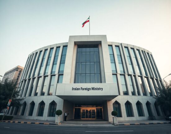 Exterior view of the Iranian Foreign Ministry building in Tehran.