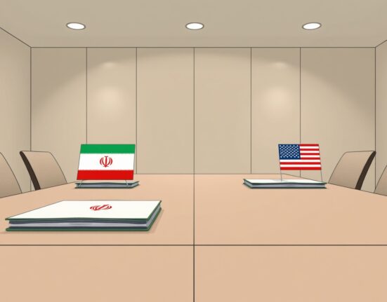 Symbolic representation of paused Iran US talks with diplomatic folders on a table.