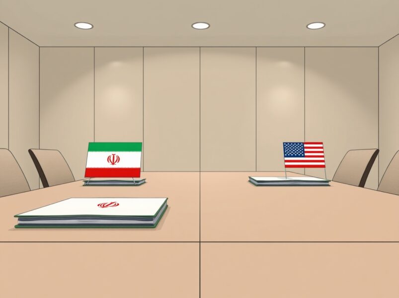 Symbolic representation of paused Iran US talks with diplomatic folders on a table.