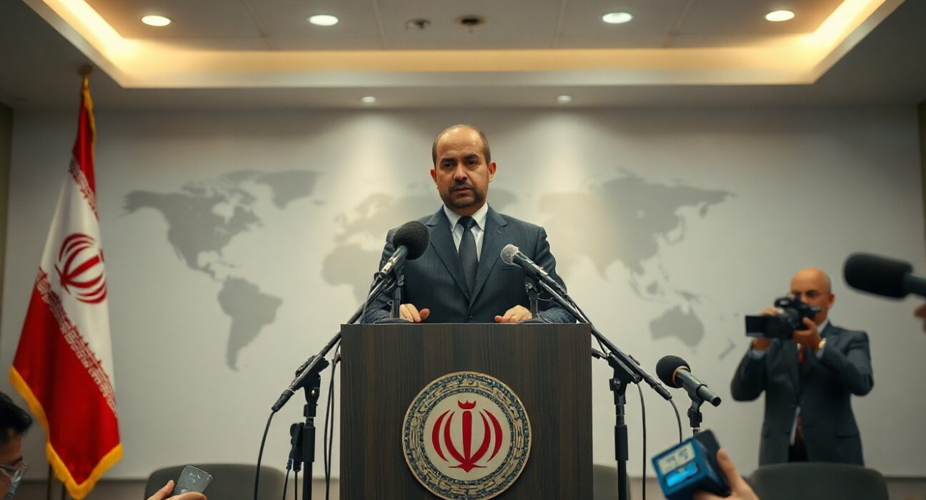 Iranian Foreign Ministry spokesperson Baghaei speaking at a press briefing in Tehran