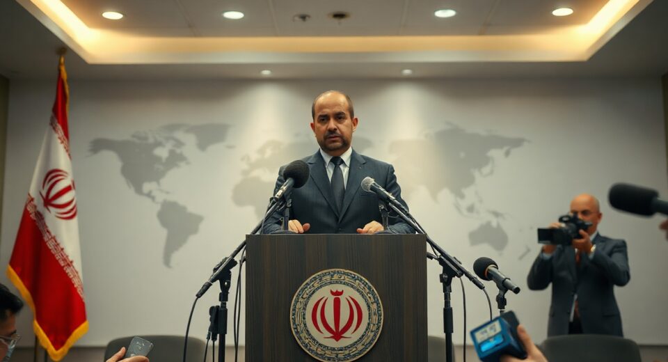 Iranian Foreign Ministry spokesperson Baghaei speaking at a press briefing in Tehran
