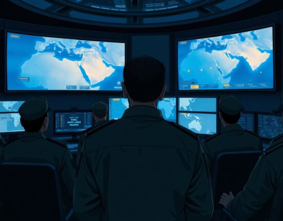 Iran military command center planning response to Trump threats with map of predetermined targets