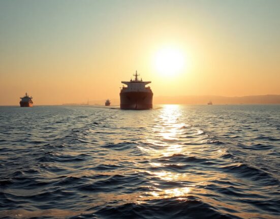 Oil tanker transits the Strait of Hormuz near the Iranian coastline