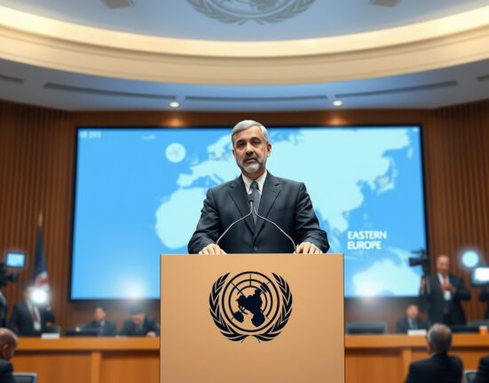 Iranian diplomat warns against linking Ukraine conflict to Middle East tensions at UN press conference.