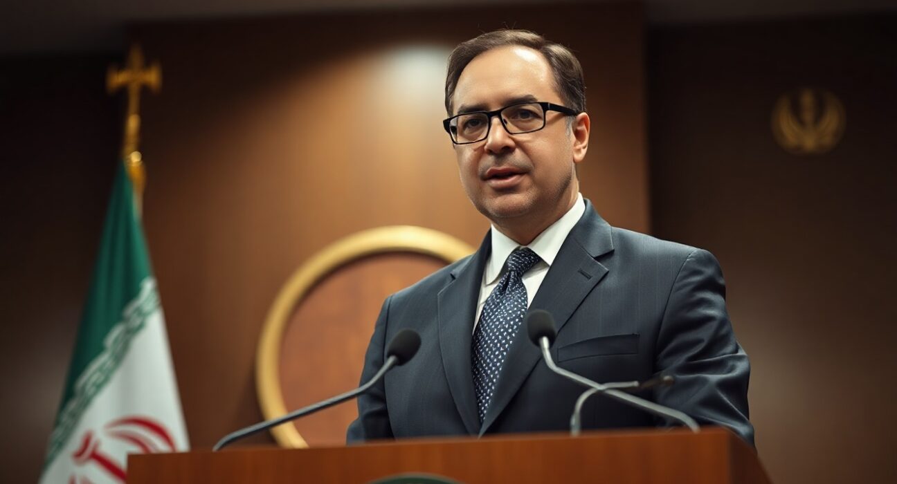 Iranian Foreign Minister Abbas Araghchi at a press conference in Tehran, issuing a warning to the US and Israel.
