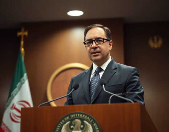 Iranian Foreign Minister Abbas Araghchi at a press conference in Tehran, issuing a warning to the US and Israel.