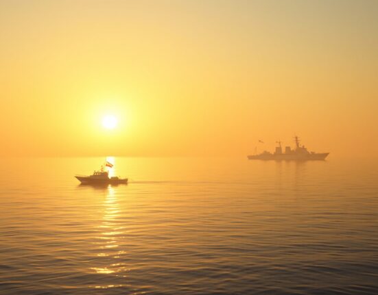 Strait of Hormuz ceasefire violation: Iranian patrol boat in Persian Gulf with US destroyer on horizon