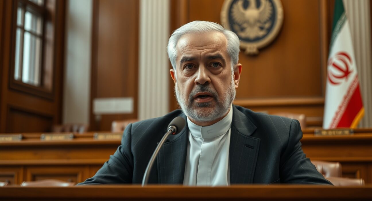 Iranian lawmaker speaking at a parliamentary session, dismissing US-Iran peace hopes.